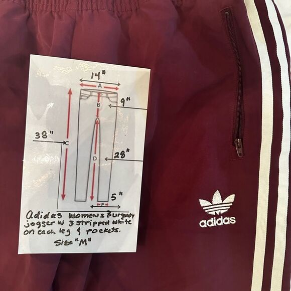 Adidas Burgundy Joggers with Classic White Stripe Size M - Picture 10 of 10